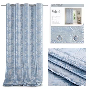 Zasłona SILVERLEAVES kolor błękitny drukowany styl glamour przelotki przelotki srebrne velvet 140x245 ameliahome - CURT/AH/VELVE - Zasłony - miniaturka - grafika 1