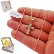 Biżuteria dla dzieci - ZŁOTY ŁAŃCUSZEK SINGAPUR + KRZYŻYK CYRKONIE GRAWER - miniaturka - grafika 1