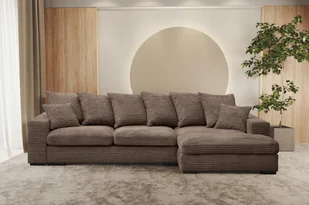 Sofa w kształcie L GABON narożnik funkcja spania tkanina Zoom brązowy prawy - Narożniki - miniaturka - grafika 1
