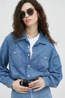 Koszule damskie - Lee koszula jeansowa damska kolor niebieski regular z kołnierzykiem klasycznym - grafika 1