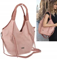 Torebki damskie - Torebka Damska Worek Shopper Torba na Ramię duża pajemna CC6701 różowa - miniaturka - grafika 1