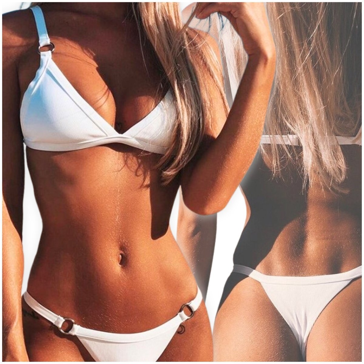 Strój Kąpielowy Brazylijski Biały Stringi Komplet Kostium Sexy Bikini Lato M