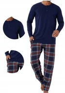 Piżamy damskie - Męska piżama granatowa długi rękaw z guzikami i spodnie w kratę XXL - miniaturka - grafika 1