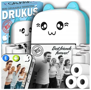 DRUKUŚ Mini Drukarka Termiczna Do Zdjęć Przenośna ORYGINALNY + 11 ROLEK - Drukarki kart i etykiet - miniaturka - grafika 1