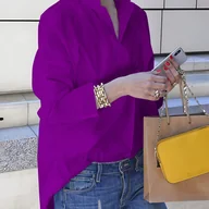 Koszule damskie - TEMU Damska Koszula Casualowa Jednokolorowa z Otwartym Przodem, Wszechstronna - miniaturka - grafika 1