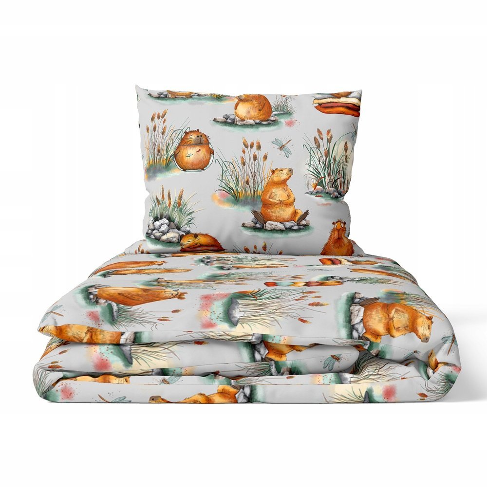 Pościel w kapibary 90x120 pościel kapibara szara CERTFIKAT - 100% bawełna