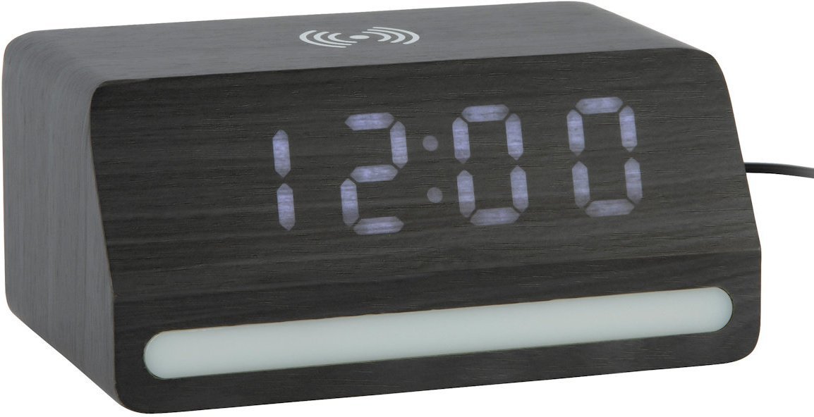 Karlsson Budzik zegar ładowarka lampka Karlsson KA6078BK drewniany LED 16,5*7,5 cm .
