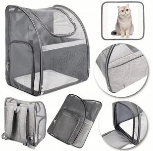 PLECAK TRANSPORTER TORBA DLA KOTA PSA Z SIATKI W PEŁNI WENTYLOWANY SKŁADANY - Transportery dla kotów - miniaturka - grafika 1