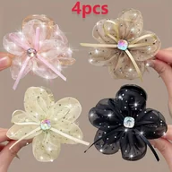 Ozdoby do włosów - TEMU 4 szt. Siatkowe Kwiatowe Spinki do Włosów, Modne Błyszczące Kokardki z Kryształkami, Średnie Spinki Rekinowe, Akcesoria do Włosów na Wesele i - miniaturka - grafika 1