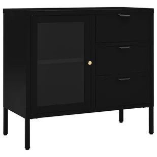 vidaXL Komoda czarna 75x35x70 cm stal i szkło hartowane 336073 - Komody - miniaturka - grafika 1