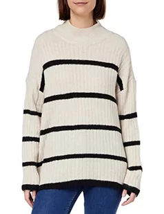 ONLY Onlanna Ls High Neck Stripe Cs KNT sweter damski, Whitecap Gray/Szczegóły: melanż W Black Stripes, XL - Swetry damskie - miniaturka - grafika 1
