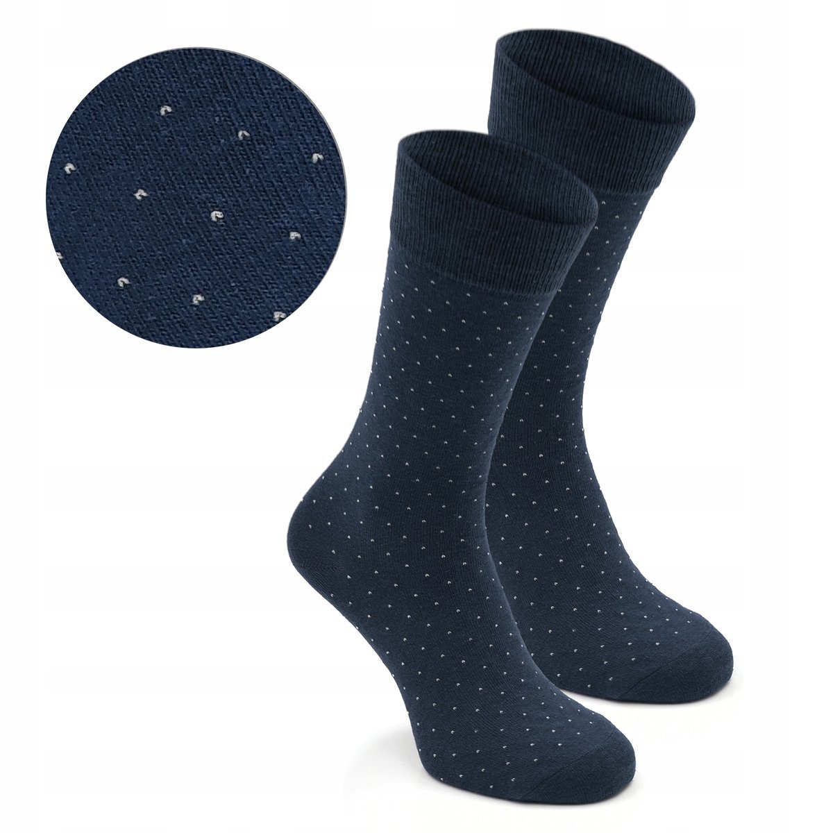 Wysokie Skarpetki Męskie Bawełniane Elastyczne GRANATOWE w Kropki One Size