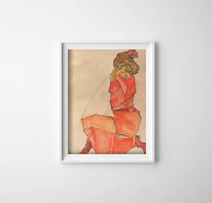 Plakat vintage do salonu Klęcząca kobieta Egon Schiele - Plakaty - miniaturka - grafika 1