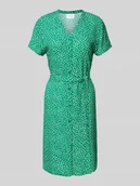 Sukienki - Sukienka o długości do kolan z wiskozy z wiązanym paskiem - miniaturka - grafika 1