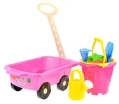 Zabawki do piasku - Wózek do piasku z raczką + wiaderko z akcesoriami zestaw - miniaturka - grafika 1