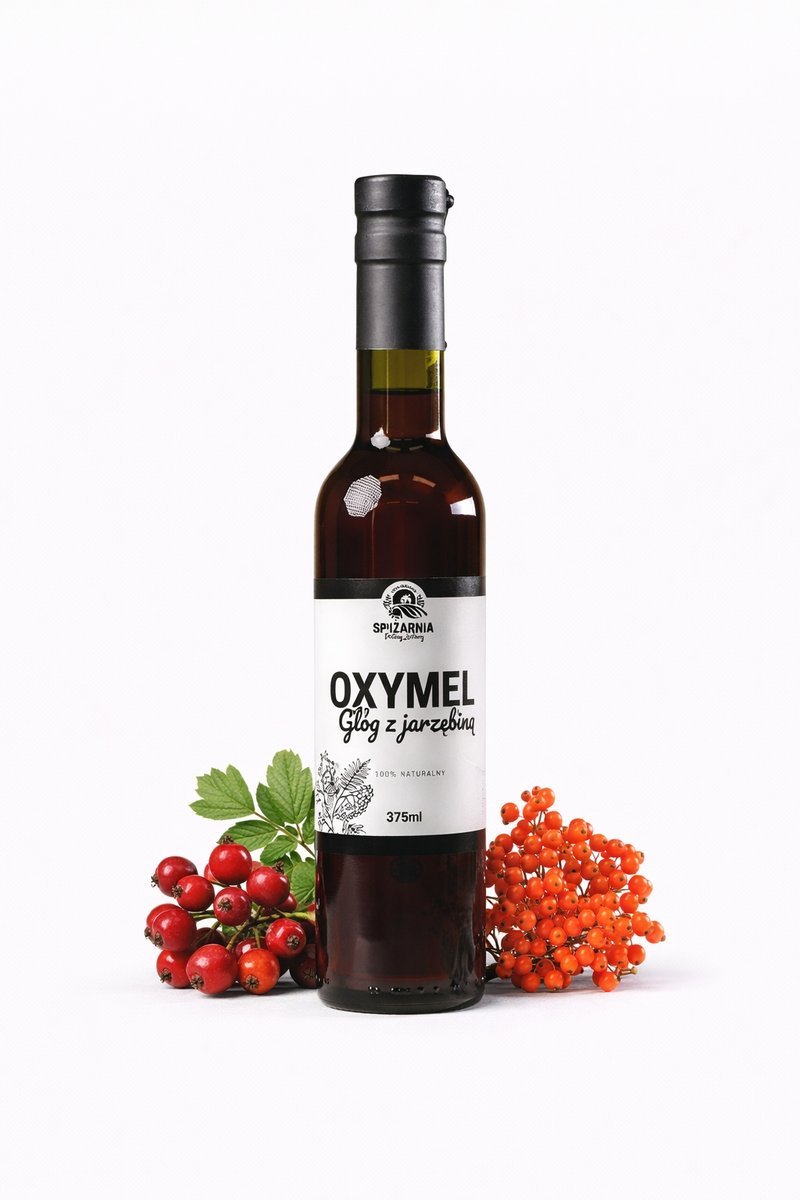 Naturalny Oxymel Głóg z Jarzębiną 375ml Miód Ocet Imbir Granat Premium