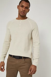 Swetry męskie - Medicine Sweter bawełniany męski kolor beżowy lekki - grafika 1