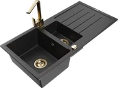 Zlewozmywaki z baterią - Mexen Andres zlewozmywak granitowy 1,5-komorowy z ociekaczem i baterią kuchenną Rita, czarny/srebrny metalik - 6515-73-670300-50 - miniaturka - grafika 1
