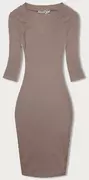Sukienki - Dopasowana sukienka w prążki ciemny beż (5579-39) - RUE PARIS - miniaturka - grafika 1