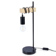 Lampy stojące - Lampa stołowa czarna nocna na szafkę lampka metalowa drewniana loftowa 51 cm - miniaturka - grafika 1