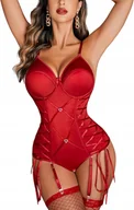 Komplety bielizny - SEKSOWNY GORSET CZERWONE BODY DLA KOBIET BIELIZNA NOCNA SEKSI TOP M - miniaturka - grafika 1