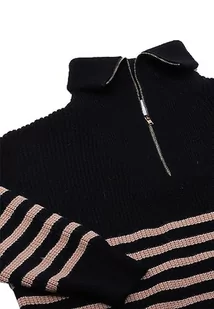 Blonda Damski sweter z dzianiny w paski z zamkiem błyskawicznym i Stehrevers akryl czarny beżowy rozmiar XS/S, czarny, beżowy, XS - Swetry damskie - miniaturka - grafika 1