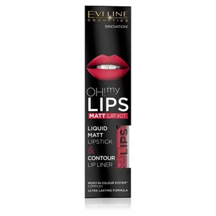 Eveline OH! My Lips, pomadka w płynie + konturówka 05 Red Passion - Konturówki do ust - miniaturka - grafika 1
