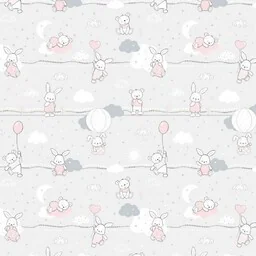 Extrapościel Pościel bawełniana 100x135 56K misie zajączki szara różowa Kids 24 z poszewką 40x60 - Pościel dla dzieci - miniaturka - grafika 1