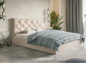 Łóżka - Łóżko tapicerowane SIM 4 z zagłówkiem, 160x200 cm, łóżko podwójne z podstawą łóżka i stelażem z listew wykonanych z drewna, tkanina welurowa, kolor: beżowy - miniaturka - grafika 1