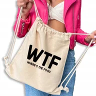 Plecaki worki - Worek Plecak Beżowy Bawełniany WHERE'S THE FOOD Beż Młodzieżowy Mix Wzorów - miniaturka - grafika 1