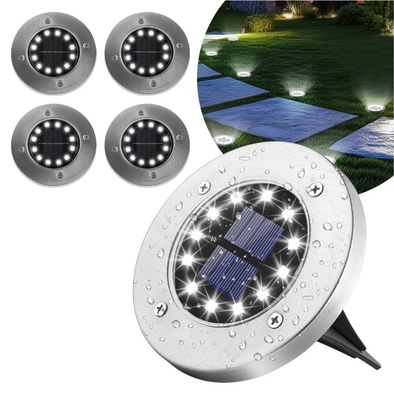 4x Lampka Solarna Ogrodowa Wbijana 12 LED, Gruntowa Lampa Najazdowa Wodoodporna BLIXTAR