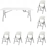 Meble ogrodowe - Zestaw cateringowy, turystyczny stół z 6 krzesłami składany na bankiet, zestaw biały - miniaturka - grafika 1