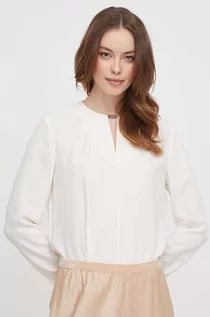 Bluzki damskie - Calvin Klein bluzka damska kolor beżowy gładka - grafika 1