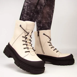 Lee Cooper LCJ-24-01-2979 botki damskie skórzane ocieplane na zimę beżowe - Botki damskie - miniaturka - grafika 1