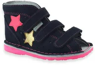 Buty dla dziewczynek - Profilaktyczne kapcie dla dziewczynki Danielki TA125/TA135 Granatowe Fluo - miniaturka - grafika 1