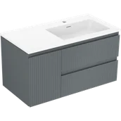 Szafki łazienkowe - Mexen Rivel szafka łazienkowa 90 cm z umywalką Otis prawą., 2S, 1D, ryflowana, grafit/biała mat - 91A23-09047-3-BBFFF66-W18P01 - miniaturka - grafika 1