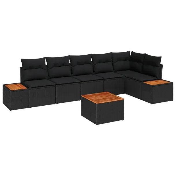 Zestaw Sofa Narożna z Polirattanu Czarna/Brązowa, Modularna, 7 Elementów