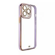 Etui i futerały do telefonów - Fashion Case etui do iPhone 13 Pro Max żelowy pokrowiec ze złotą ramką fioletowy - miniaturka - grafika 1