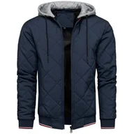 Kurtki męskie - Kurtka męska pikowana przejściowa z odczepianym kapturem granatowa Recea - miniaturka - grafika 1