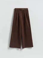 Spodnie damskie - Reserved - Szerokie spodnie z paskiem - ciemnobrązowy - miniaturka - grafika 1