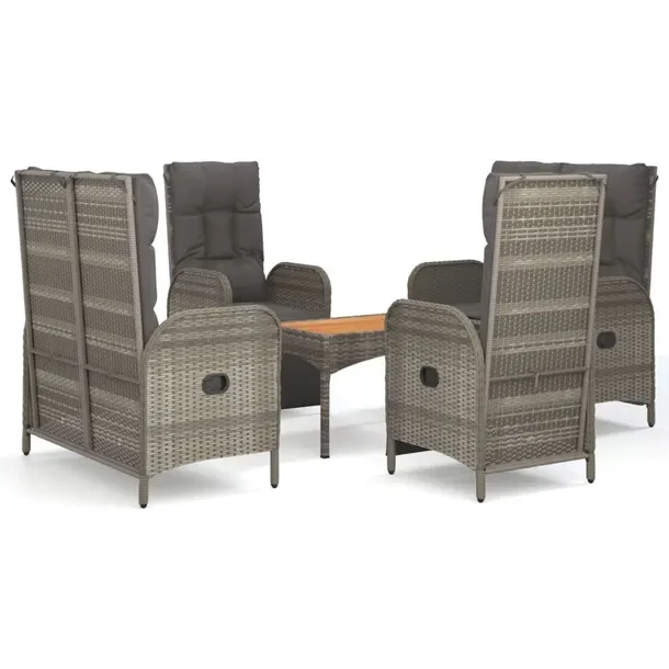 Zestaw mebli ogrodowych szary rattan PE, 2 krzesła, 2 ławki, stół 60x40