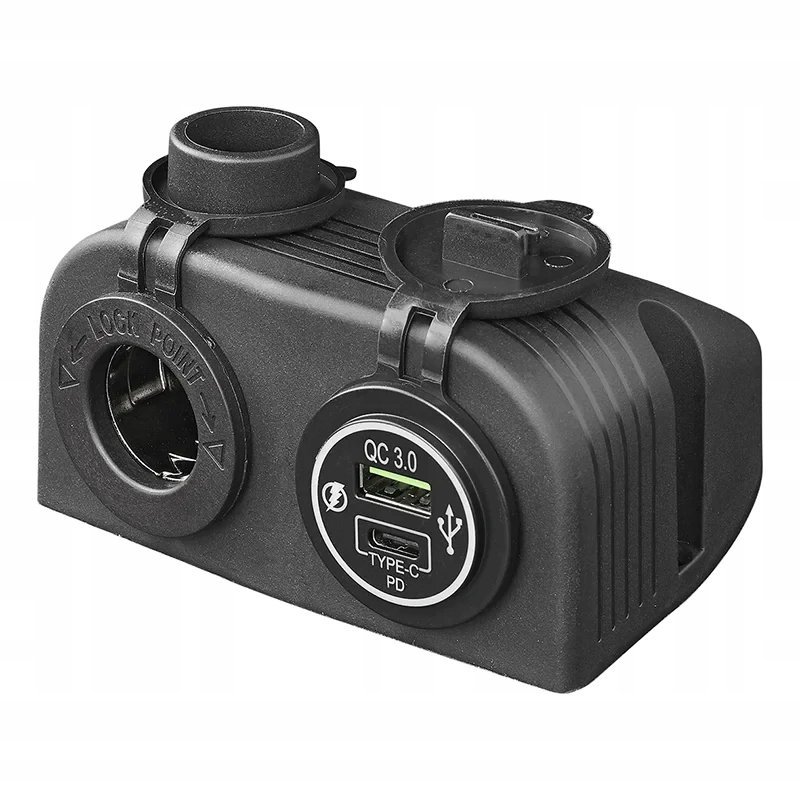 Ładowarka samochodowa gniazdo 12V + USB-C PD podwójna QC 3.0A