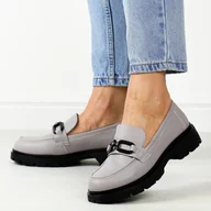 Mokasyny damskie - Szare skórzane mokasyny damskie Vinceza 616 - miniaturka - grafika 1