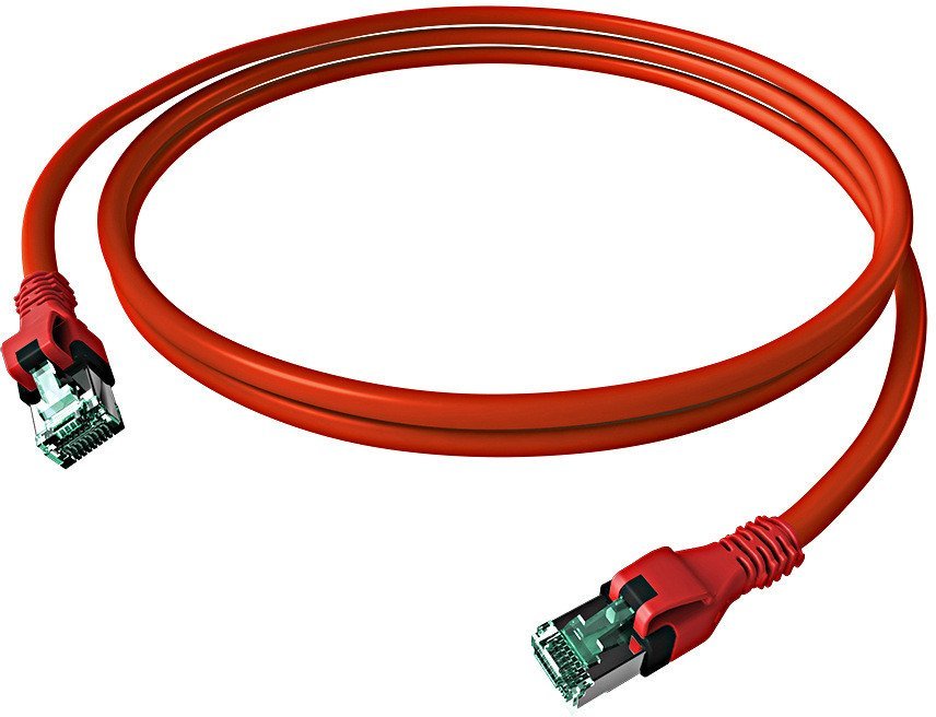 EasyLan DualBoot® PushPull Patch Cable Cat.6A Class EA, S/FTP, RJ45 / RJ45, czerwony, 7,5 m