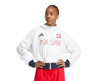 Bluzy damskie - ADIDAS BIAŁA BLUZA DAMSKA Z KAPTUREM Z NADRUKIEM POLSKA S I1E - miniaturka - grafika 1