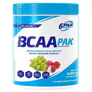 6PAK Nutrition BCAA pak 400g Lychee Grape liczi winogrono 3906 - Aminokwasy - miniaturka - grafika 1