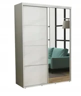 Szafy - PRZESUWNA SZAFA Z LUSTREM DO PRZEDPOKOJU Z PÓŁKAMI GŁ. 45CM 140x220 BIAŁA - miniaturka - grafika 1