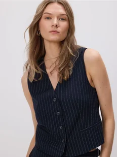 Reserved - Garniturowa kamizelka z wiskozą - granatowy - Marynarki i żakiety damskie - miniaturka - grafika 1