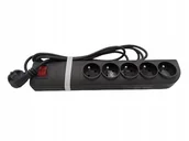 Listwy zasilające - Elgotech Listwa zasilająca Przedłużacz przeciwprzepięciowy 5 gniazd z/u czarny 3m PSF3-503-2 - miniaturka - grafika 1