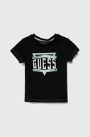 Koszulki dla chłopców - Guess t-shirt bawełniany kolor czarny z nadrukiem - miniaturka - grafika 1